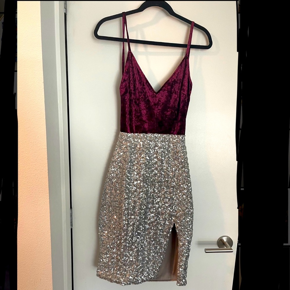 Akira backless velvet and sequin dress